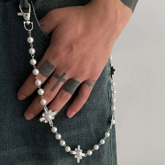 Hip Hop Rhinestone Cross Long Keychains Wallet Belt Jeans Trousers Hipster Pants Bag Chains for Men Jewelry Trend 2025