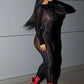 See Through Foot Jumpsuit Women Thin Shines Fit Coquette Midnight Stretch Full Sleeve Club Skinny Activity Overalls