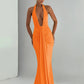 Backless Tassel Dress Women Peach Buttock Pleated Patchwork Solid Halter Sleeveless Midnight Clubwear Party Vestidos