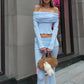 Ruched Elegant 2 Piece Set Woman Slash Neck Backless Navel Exposed Tops+Elastic Waist Long Pants Casual Style Suits