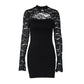 Black Lace Dress Sexy Outfits Women Club Wear Hollow Out Long Sleeve Mini Dresses Fall