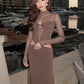 Patchwork Maxi Dress Women Waistless o-Neck Folds See Through Skinny Autumn Trend Elegant Banquet Chic Classic Vestidos