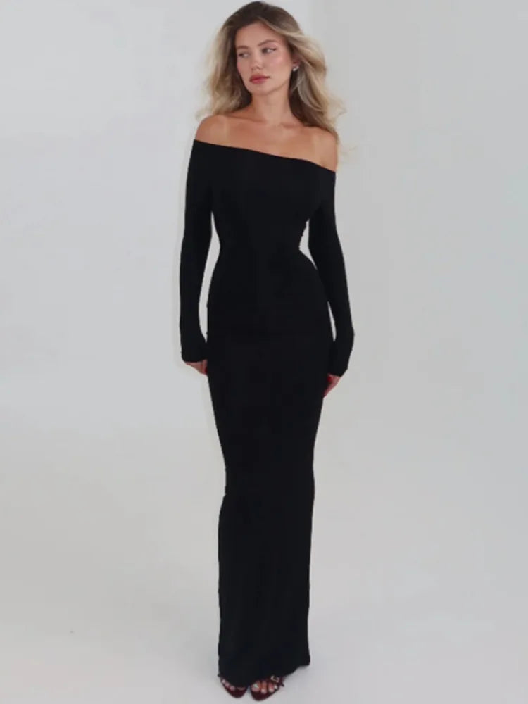Women Off Shoulder Long Sleeve Sexy Maxi Dress Bodycon Backless Mermaid Dress Elegant Party Club Evening Long Dress