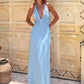 Women Halter Sexy Maxi Dress Deep V Neck Ruched Bust Bodycon Long Dress Elegant Evening Cocktail Party Formal Dresses