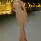Halter Ruched Sleeveless Sexy Maxi Dress Women Gown Fashion Slim High Waist Evening Club Party Split Long Dress