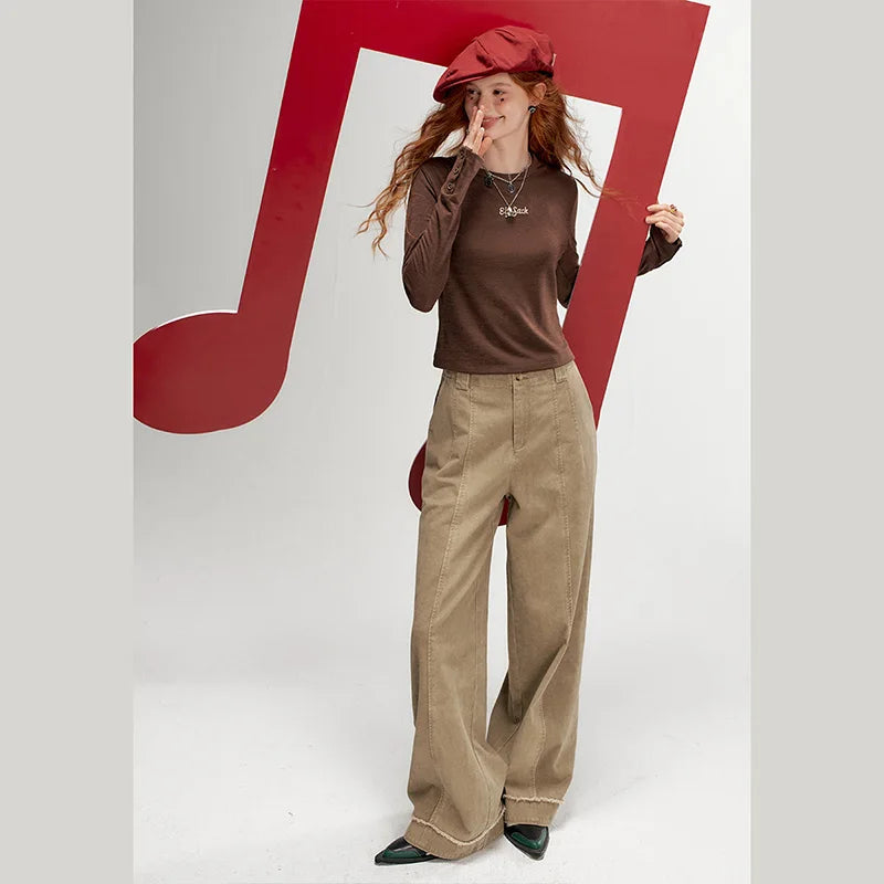Women's Mock Neck Long Sleeve Tee with Cuff Button Detail, Slim Fit Heather Casual Top for Everyday Wear