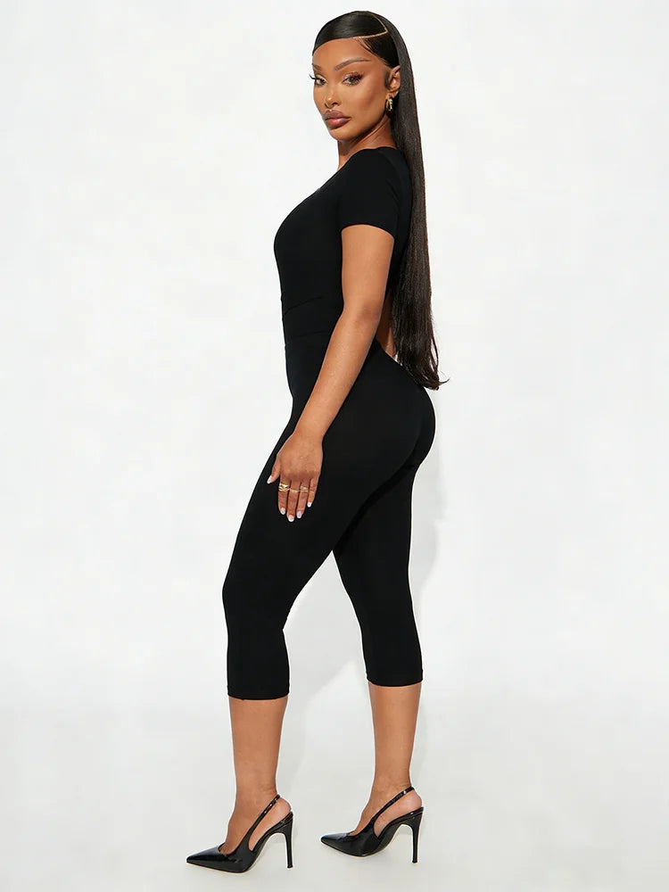 Irregular Low-Neck Playsuit Women Trend Wild Sexy Short Sleeve Patchwork Classic Fashion Simple Stretch Streetwear