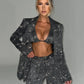 Sparkle Sexy Pants Sets Women Autumn Winter New Glitter Long Sleeve Blazer Bra And Trousers Femme Shiny Three Piece Set