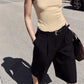 Women High Waist Pleated Bermuda Shorts Knee Length Wide Leg Suit Shorts Zipper Fly Casual Office Trouser Shorts