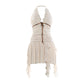 Ruffles Tassel Dress Women Bandge Bow Halter v-Neck Backless Sleeveless Folds Skinny Fashion Summer Party Bodycon
