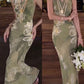 Hollow Maxi Dress Women Frog Button Stand-Up Collar Floral Print Sleeveless Classic Summer Elegant Chic Vestidos