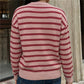 Women Striped Knit Cardigan Crew Neck Button Down Long Sleeve Sweater Notched Neckline Knitwear Fall Winter Streetwear