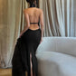 Sexy Deep V Backless Split Maxi Dress Elegant European Style Clothes Women’ Evening Dresses Black
