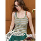 Striped Colorful Trim Tank Top, Embroidered U-Neck Slim Knit Camisole, Casual Y2K Sleeveless Top for Women
