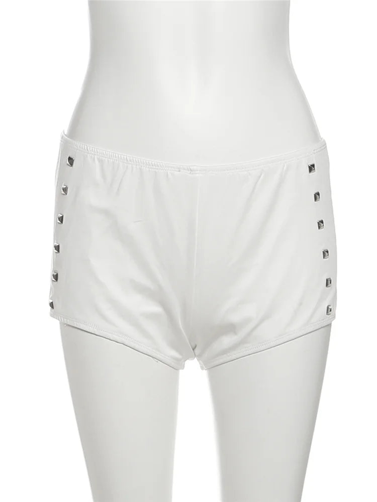 Rivet 4-Piece Set Women Bandeau+One Shoulder Tops+Halter Bandag Briefs+Basis Shorts Sexy Midnight Hottie Fashion Suits