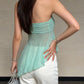 Trend Jacquard Patchwork Tank Top Women Fashion Irregular Mesh Hem Ruched Sexy Chic Simple Vacation Party Club Vest