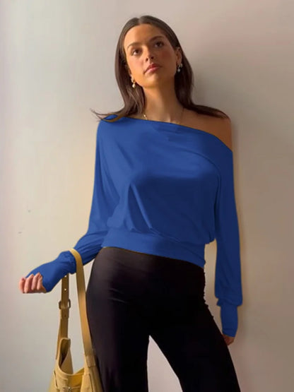 Solid Color Off Shoulder T Shirt Long Sleeve Tops Fashion 2026 Woman Clothes