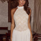 White Lace Halter Maxi Dress For Women Elegant High Neck Long Dress 2026 Summer Sleeveless Pleated Party Evening Gown
