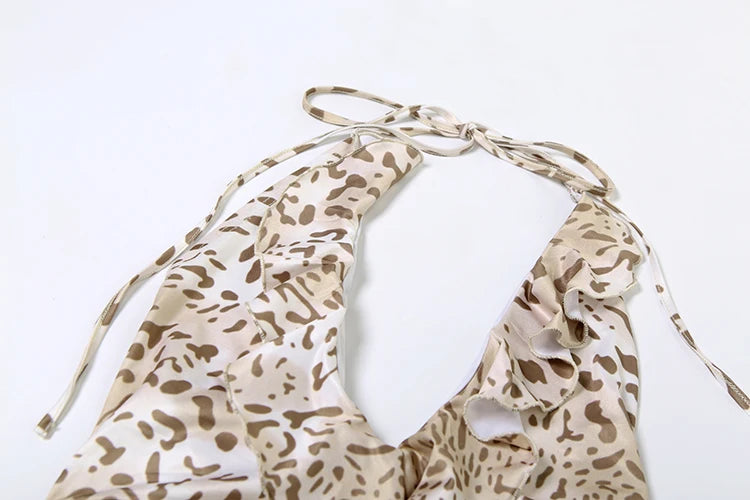 Backless Sexy Party Dress Women Y2K Ruffles Irregular Hem Summer Vacation Leopard Print Midnight Hipster Mini Bodycon