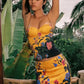 Summer Sexy Floral Print 2 Piece Set Women Trend Square Collar Tank Top+Beads Tassel Patchwork Skirt Fashion Party Suits