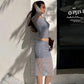 Light Blue Polka Dot Sheer Mesh 2 Piece Set Long Sleeve Top and Midi Skirt Coords Set for Woman Fall Outfits