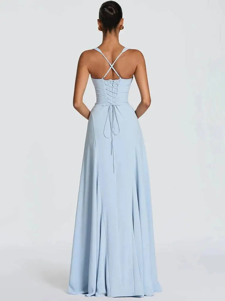 Off-shoulder Backless Sexy Maxi Dress Women Elegant Spaghetti Strap Sleeveless Bodycon Club Party Evening Dress Fashion