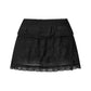 Women Lace Ruffle Tiered Mini Skort Elastic Waist Low Rise Flowy Micro Skirt Y2K Summer Casual Skirt With Inner Shorts