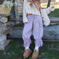 Summer Vacation Floral Baggy Capri Joggers Sheer Lace Hem Elastic Waist Loose Beach Casual Pants Two Tone Floral Print