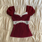 Women Summer Lace Patchwork Coquette Shirt Short Sleeve Y2k Grunge Tops Ribbed Knit Slim Fit 2000s Aesthetic Clothes
