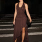 Women Halter Deep V Neck Sexy Midi Dress Ruched Bust Waist Bodycon Long Dress Elegant Club Vacation Party Dress