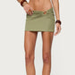 Women Low Waist Metal Ring Cutout Ruched Mini Swim Skirt Solid Stretchy Bikini Cover Up Beachwear Summer Beach Skirt