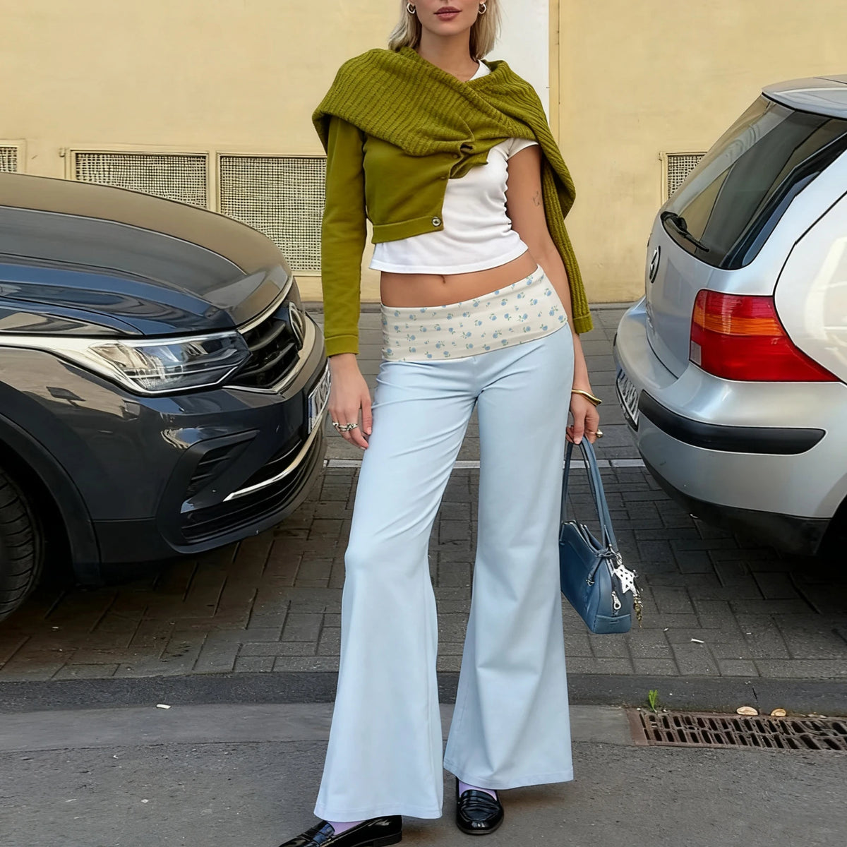 Women Lounge Pants Printed Fold Over Elastic Waist Wide Leg Pants Comfy Casual Loose Fit Trousers Homewear Bottoms