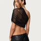 Women Sheer Mesh Cover Ups with Layered Bandaeu Bra Set Solid Color One Shoulder Summer Crop Tops Y2K Streetwear
