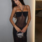 Women Mesh Sheer Sexy Maxi Dress Spaghetti Strap Halter Neck Cutout See‑Through Bodycon Evening Party Long Dresses