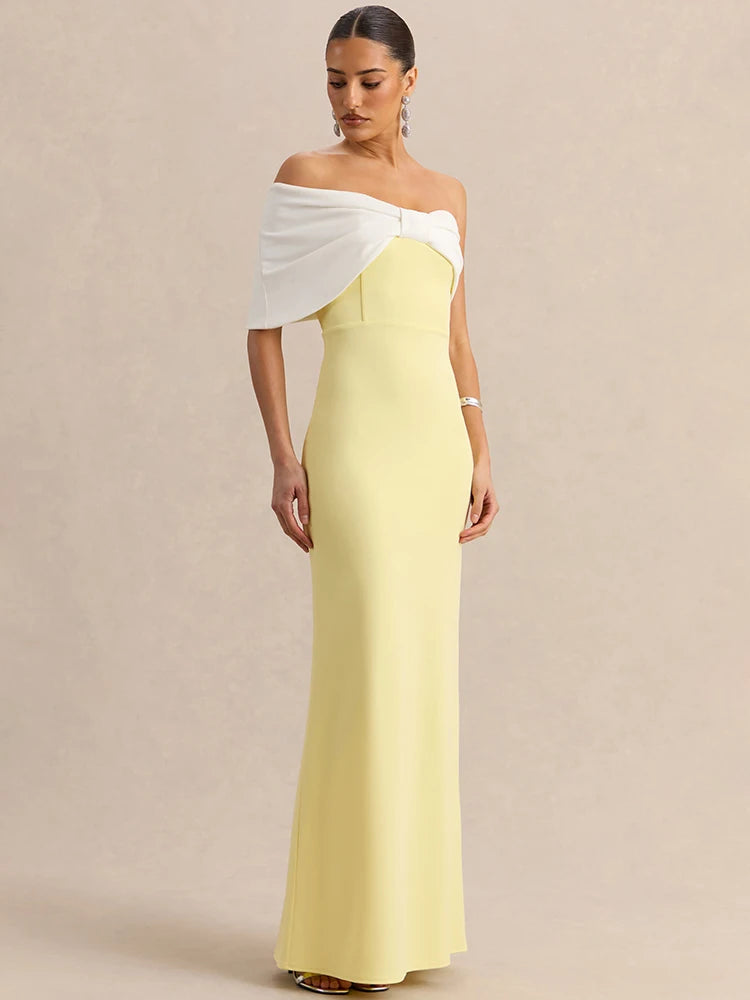 Off-shoulder Strapless Sexy Maxi Dress Women Elegant Patchwork Bow Backless Sleeveless Bodycon Club Party Long Dresses
