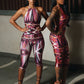 Colorful Print Playsuits Woman Halter Off Shoulder Backless Skinny Peach Hip Hot Girls Street Sexy Fashion Rompers
