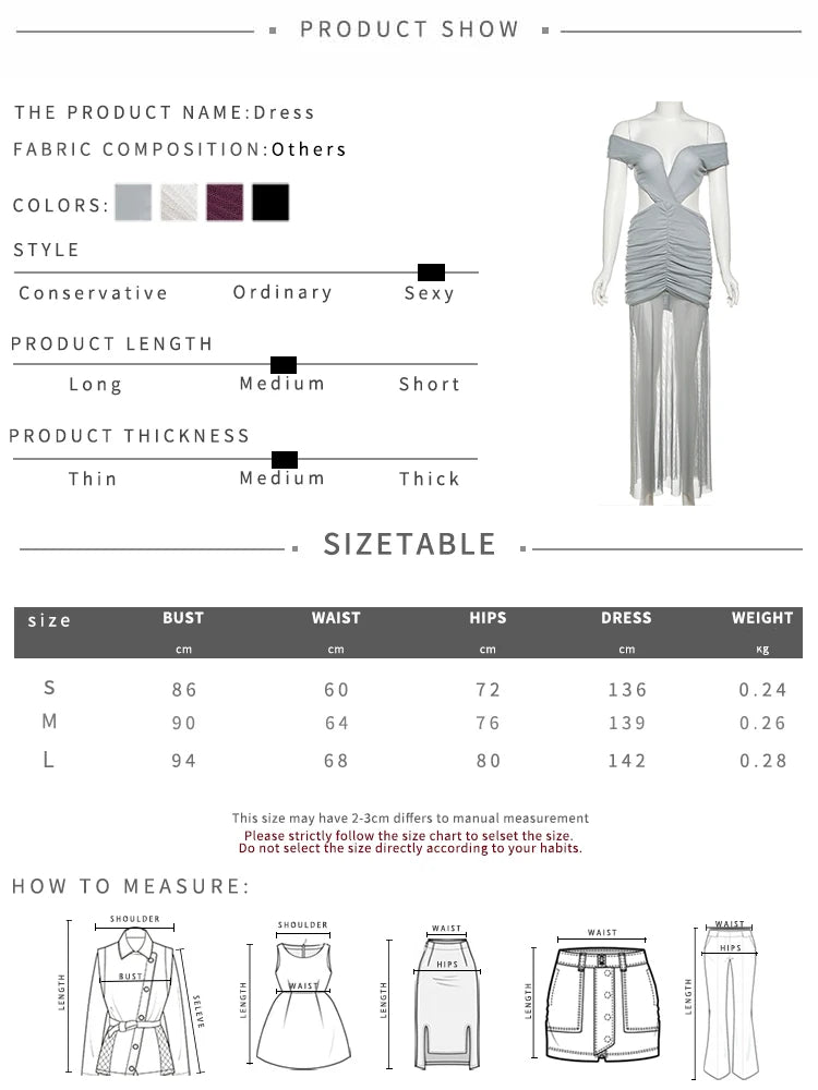 Sexy Hollow Maxi Dress Women Slash Neck Off Shoulder Waistless Mesh Patchwork Splits Hem Midnight Coquette Vestidos