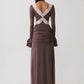 Women V‑Neck Lace Patchwork Sexy Maxi Dress Long Flare Sleeve Bodycon Mermaid Evening Dress  Party Wedding Guest Dress