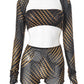 Polka Print 3 Piece Set Women Full Sleeve Shawl+Mini Strapless Tops+Skinny Shorts Hottie Midnight Sexy Fashion Suits