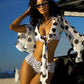 Beach Y2K Style 3 Piece Set Woman Polka Dot Print Full Sleeve Knot Tops+Low-Neck Bra+Mini Shorts Sexy Fashion Suits