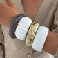 Women's Vintage Punk White Resin Cuff Elastic Bangles Set 4 Styles Boho Wide Geometric Y2K Vintage Jewelry Gift