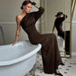 One Shoulder Long Sleeve Maxi Dress Brown Black Dresses Woman Elegant Fall Clothes 2025