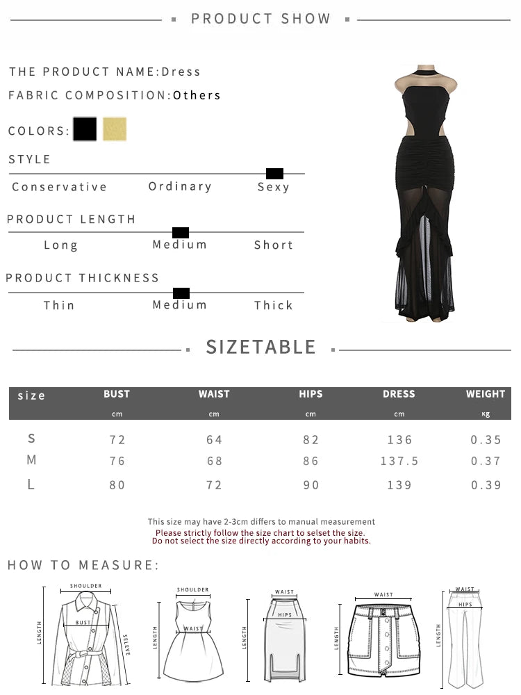 Elegant Dress Woman Off Shoulder Irregular Halter Backless Waistless Mesh Patchwork Ruffles Decoration Skinny Bodycon