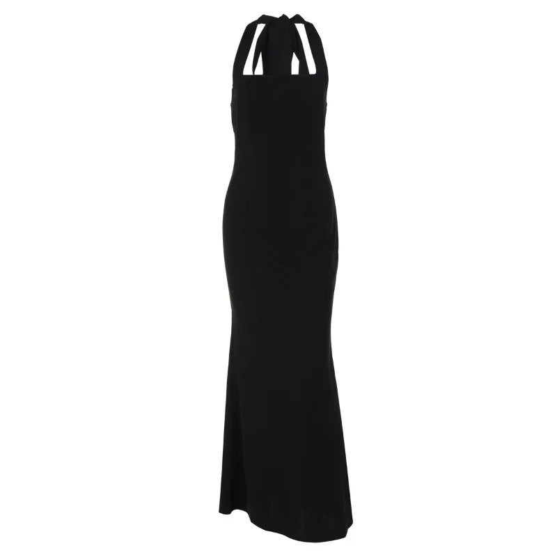 Square Neck Backless Fishtail Maxi Dress Elegant Black Evening Dresses for Woman for Party Wedding Guest