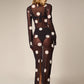 Mesh See Through Long Dress+Headscarf Woman Autumn Trend Polka Dot Print o-Neck Full Sleeve Sexy Fashion Vestidos