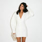 Button Up Deep V Neck Batwing Sleeves Mini Dress Fall Winter 2026 Women Clothing Elegant Dresses White Black