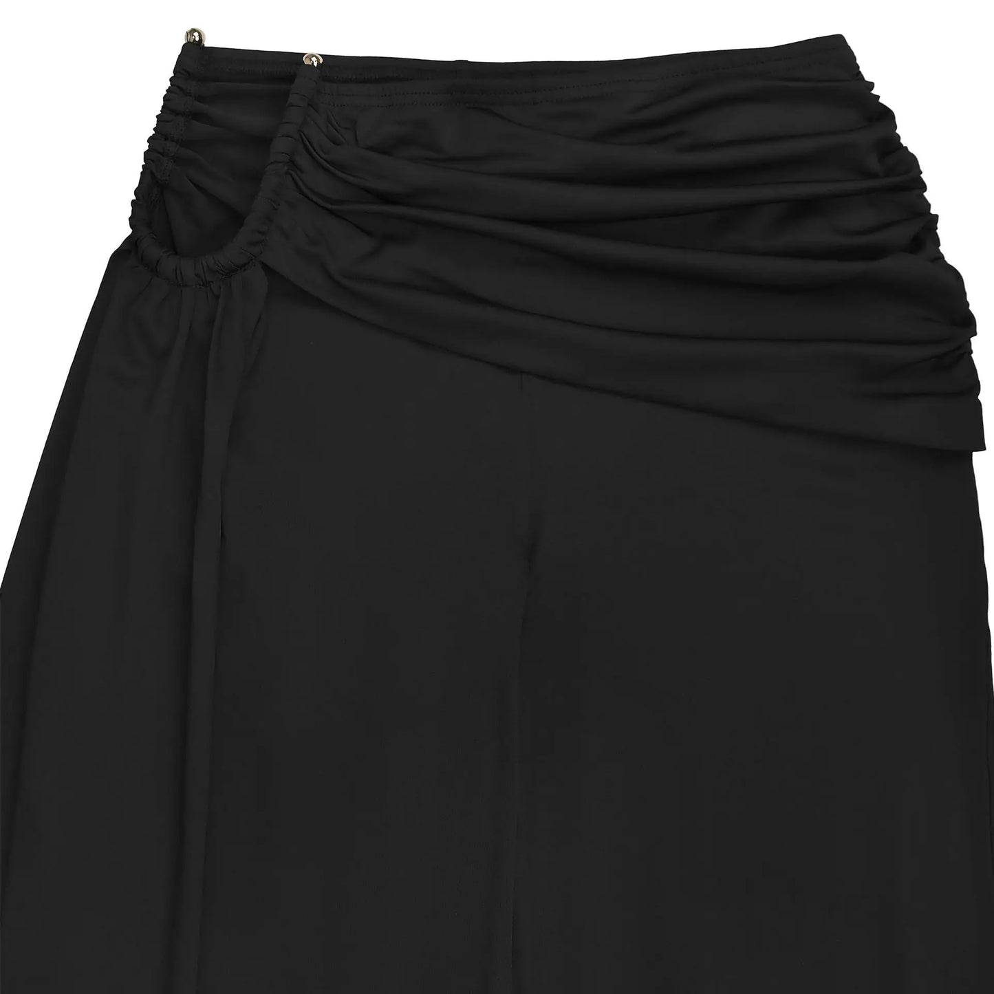 Ruched 2 Piece Set Women Sexy Halter Backless Bra+Metal Casp Ribbon Flared Pants Matching Party Club Stretch Outfits