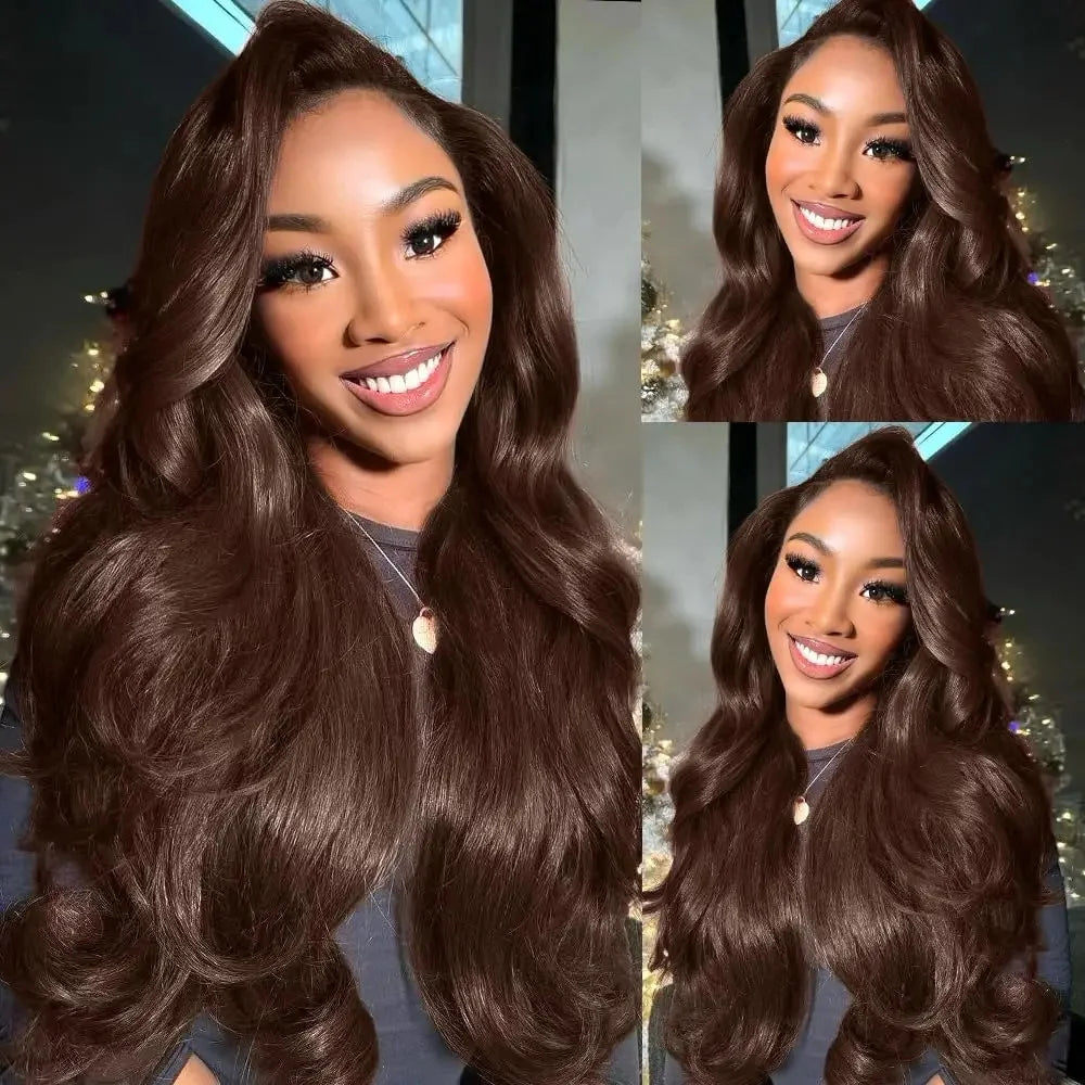 Chocolate Brown Body Wave Transparent 13x6 13x4 HD Lace Frontal Colored Human Hair Wig