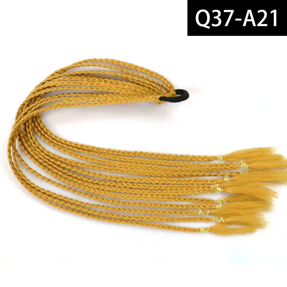 Synthetic Colored Braided Ponytail Hair Extension Rainbow Color Braids Pony Tail With Elastic Band Girl's Pigtail
