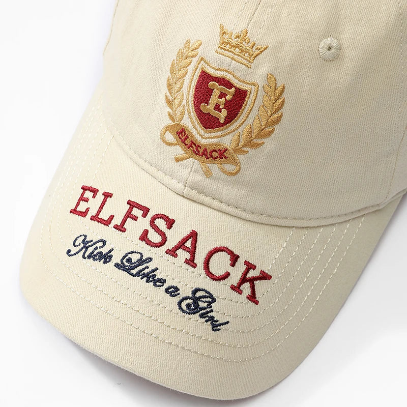 Vintage Crest Crown Embroidery Baseball Cap, Washed Cotton Curved Brim Adjustable Dad Hat for Daily Outdoor